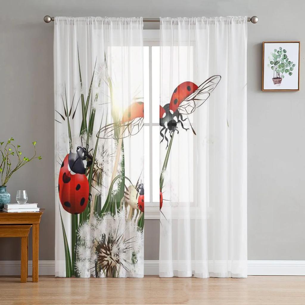 Plant Grey Dandelion Chiffon Sheer Curtains for Living Room Bedroom Home Decoration Window Voiles Tulle Drapes Curtain