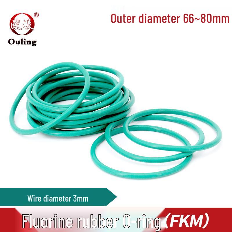 Green Fluororubber Oil and Wear Resistant O-ring, Outer Diameter Options: 66-80mm × 3mm 66*3mm (1 piece)