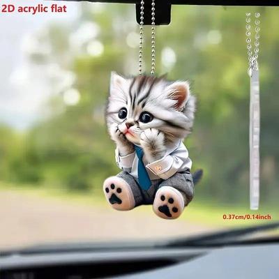 Car Rearview Mirror 2d Cat Hanging Pendant  Animal Shape Ornaments Backpack Accessories Cretive Adorns Decorative Decor for Car