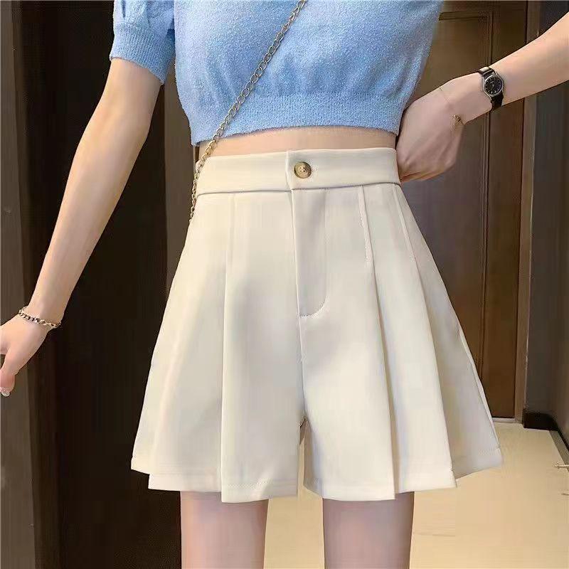 2026 Korean Fashion Slimming High-Waisted Pleated Wide-Leg Suit Shorts for Women