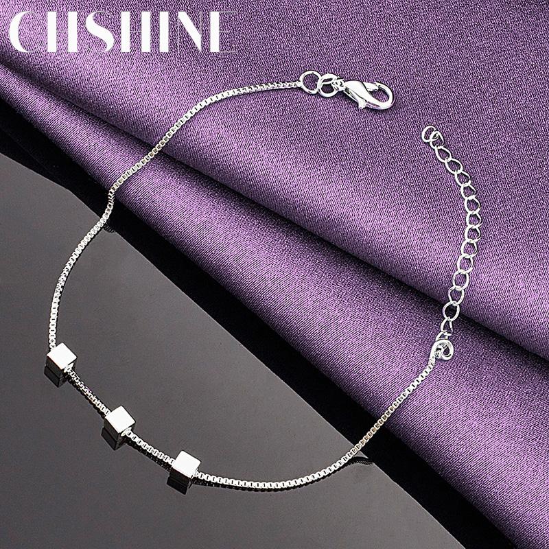 Fine 925 Sterling Silver Small Square Bracelet For Women Wedding Party Fashion Charm Jewelry