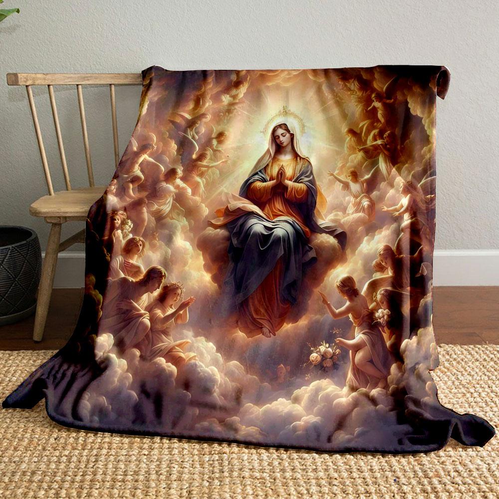 

Blessed Virgin Mary Surrounded by Angels Cloud Print Blanket Printed Blanket for Living Room Bed Couch lunch break Blanket for Friend s festival Gift 80cm x 120cm