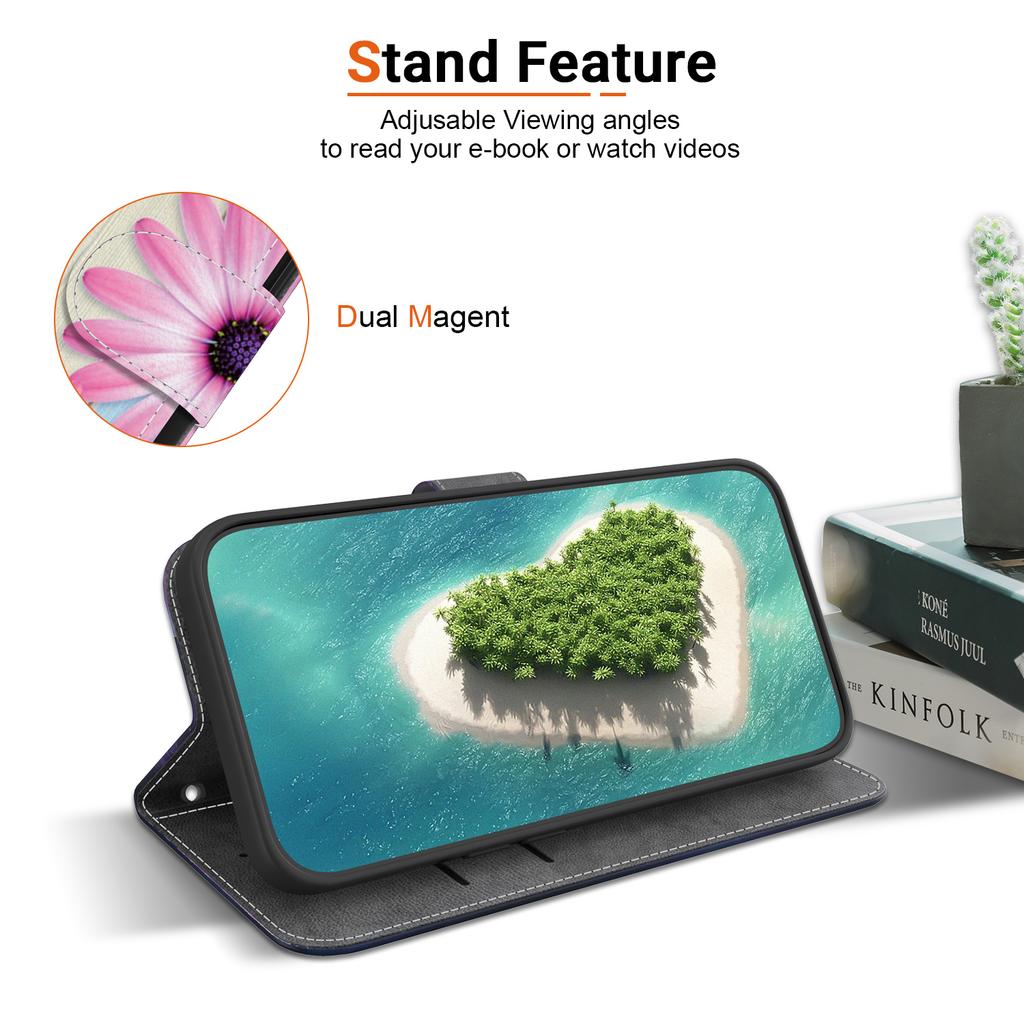 Custodia Portafoglio a Libro con Fantasia Margherita Gerbera in PU Pelle per iPhone Samsung Infinix TECNO OPPO Realme Blackview Google...per Oltre 900 Modelli di Telefono