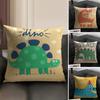 Cute Cartoon Dinosaur Cushion Cover Natural Linen Organic Fabric DoubleSided Printing Sofa Home Decor Gift Pillow Case