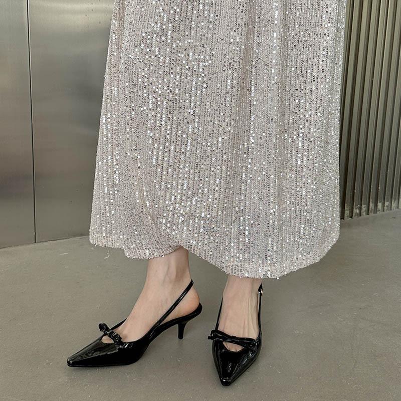 

Ladies summer new versatile pointed stiletto women s shoes bow bag head sandals 35 чорний