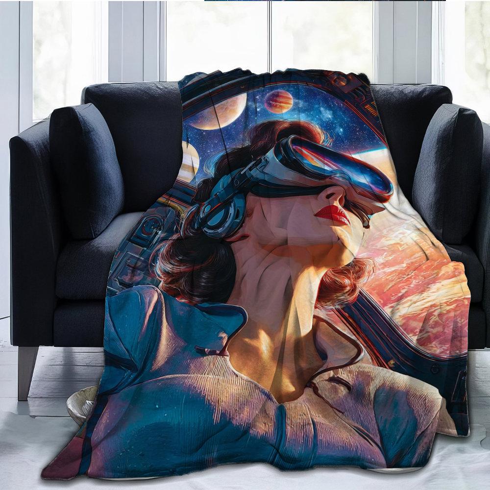 Weltraumthemen-Inspirationsmuster Flanell-Druckdecke geeignet für alle Jahreszeiten geeignet für Wohnzimmer Büro Sofa Reisen