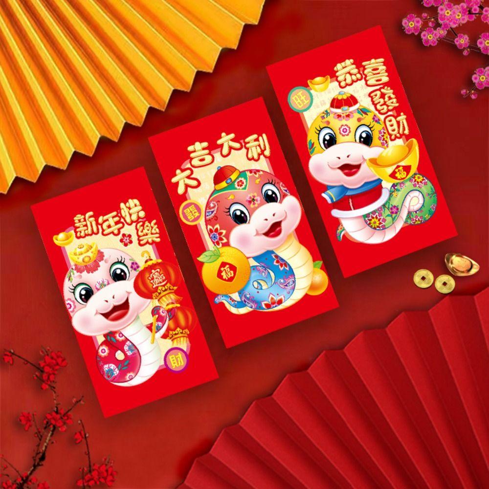 6pcs Blessing 2025 Snake Year Red Envelopes Traditional Money Packet  Wedding Birthday