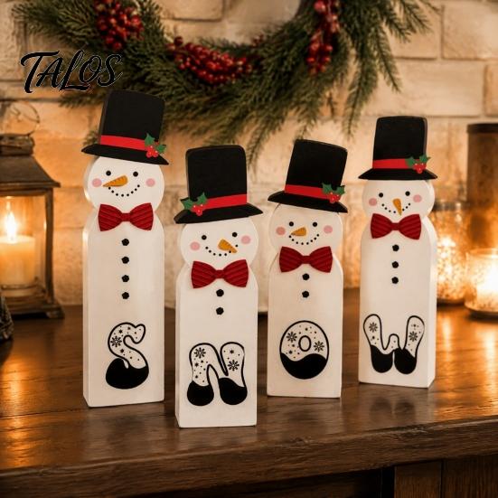 Vintage Style Christmas Signs Wooden Tiered Tray Decor, Santa Reindeer Snowman Figurines Festive Elk for Holiday Tabletop Decorations And Rustic Home