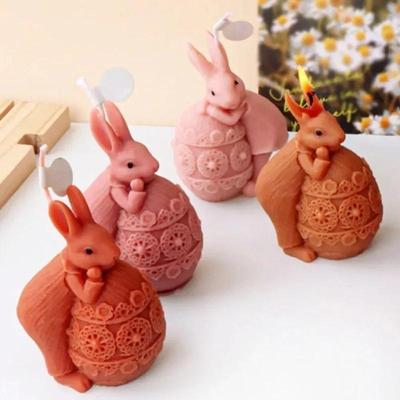 3D Rabbit Kickball Silicone Candle Mold DIY Easter Egg Gypsum Soap Epoxy Crystal Making Tools Table Top Decorative Crafts