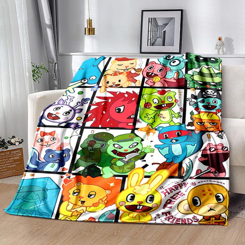 1pc Blanket Happy Tree Friends2 Print Design, Lightweight Blanket for Sofa, Bed- Soft &Warm, Gift for All Seasons like Christmas, Halloween