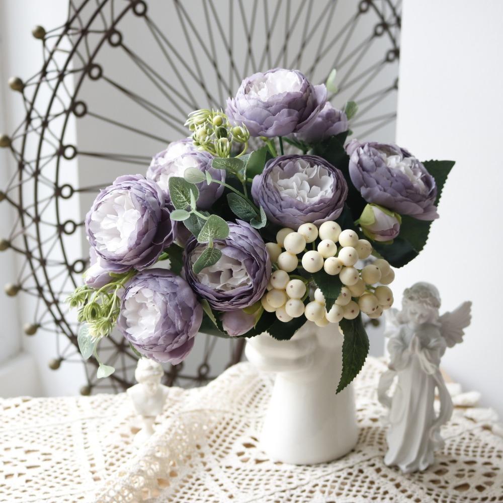 5 Heads Artificial Peony Flores Bouquet DIY Fake Flower Simulation Flowers  Home Wedding Decoration