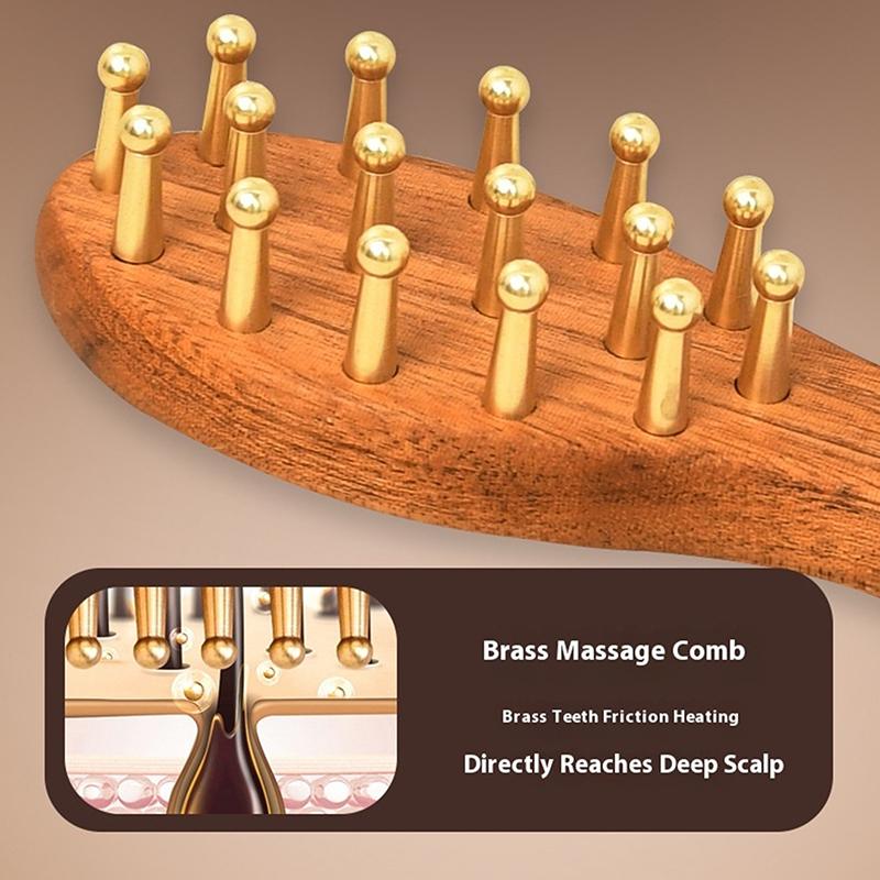 Kopfmassage Gua Sha Werkzeug Messing Langer Griff Massagekamm Kopfhaut Kopf Meridian Kamm Verdickt Breit Golddraht Sandelholz Kamm