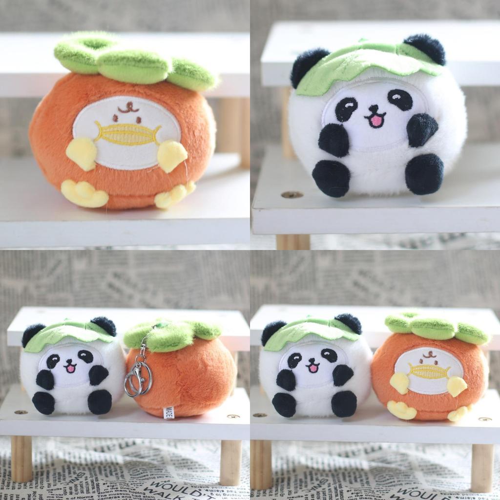 Cute Panda Plush Toy Keychain Short Plush 11cm Height Panda And Persimmon Design