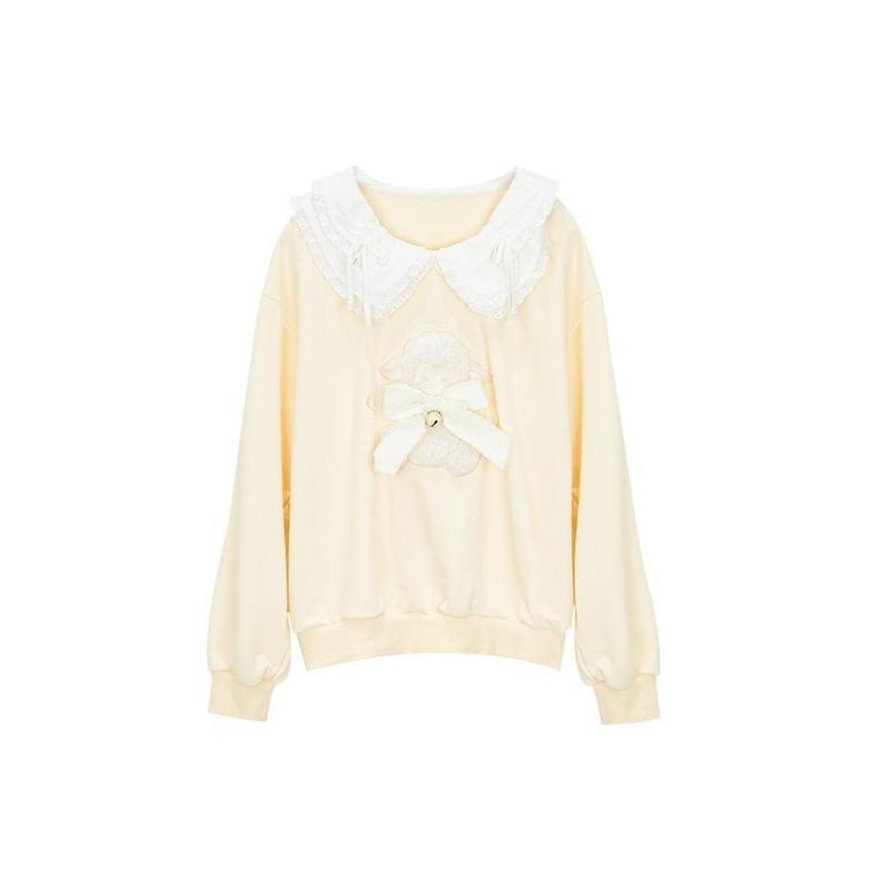 

Весна Осень Kawaii Лолита Толстовки Женские Милые Мультфильм Овцы Вышивка Питер Пэн Воротник Пуловеры Пальто Y2k Свободные Толстовки S