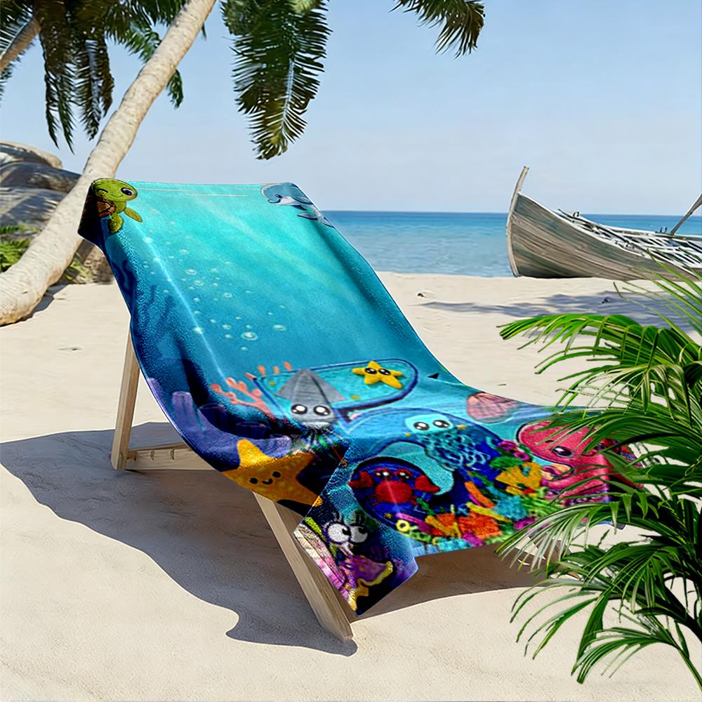 Underwater World with Cute Sea Animals Beach Towel Quick-drying for Travel Outdoor Sports Jogging Beach and Swimming