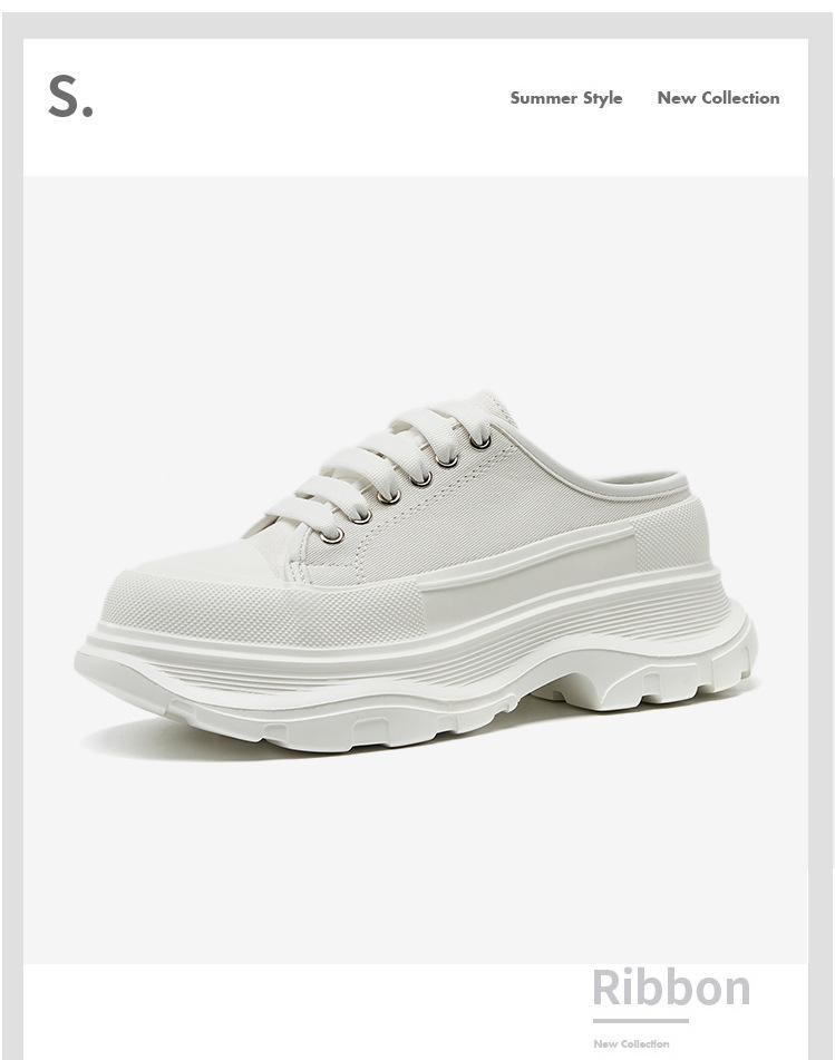 

McQueen маленькие белые туфли женские новые туфли-полушлепанцы с закрытым носком на платформе маффин из парусины женские для улицы в наличии 40