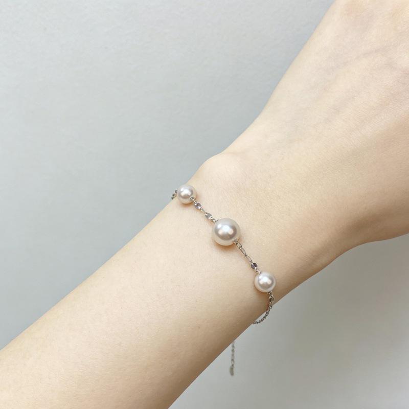 Cross S925 Sterling Silver Adjustable Pearl Bracelet - Elegant Light Luxury Jewelry for Women 925 Sterling Silver