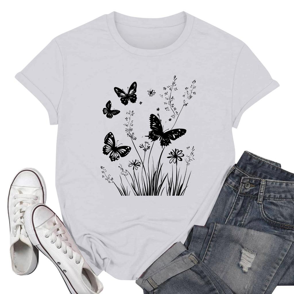 Women's Fashion Casual Printed Short Sleeve Round Neck Pullover Tops