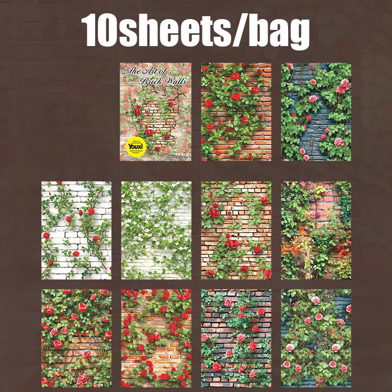 

10sheets/bag Sticker Brick Wall Art Series Wall Texture Background Stickers Creative Handbook Materials DIY Scrapbook Diary Card
