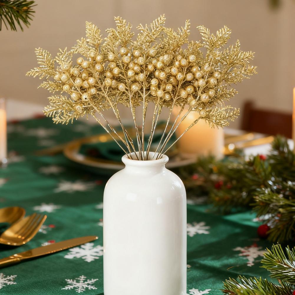 Christmas Decoration Glitter Berrie Artificial Foam Flower Bouquet Christmas Tree Ornaments Red Gold Silver Fake Berries Branch