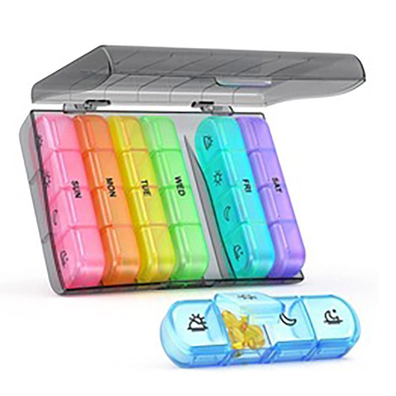 New Convenient Medicine Storage Box Seven Days 14/21/28 Grid Black Medicine Storage Box Plastic Storage Box Home Organizer