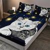 Pet Cat Print 3pcs Fitted Sheet Set, Soft Comfortable Breathable Starry Sky Bedding Mattress Protector Set, For Bedroom, Guest