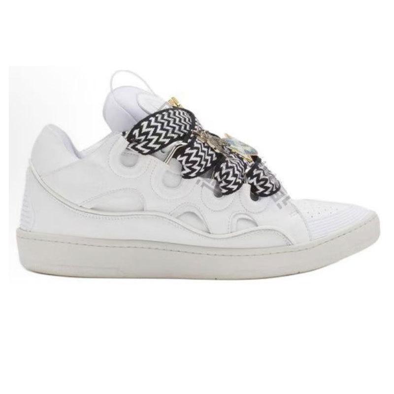 Langfan Men's and Women's Leather Splicing Lace-up CURB Sports and Leisure Shoes Retro Board Shoes New Shoes