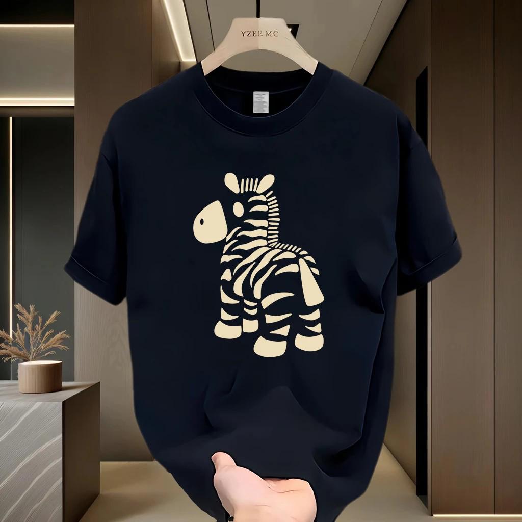 Unisex Zebra Print Cotton T-Shirt - Trendy, Loose Fit, Short Sleeve S