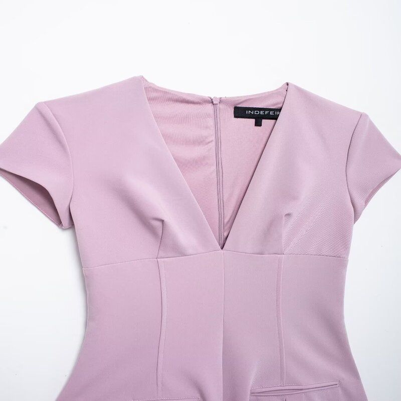 Fashion Style 2024 Fall and Winter New Women's Clothing Stylish Wide Pleated V Neck Short Sleeve Short Dress 4764264