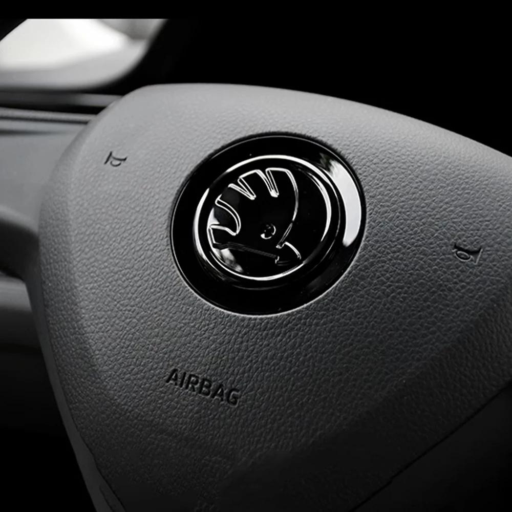 Car Sticker 2025 New 1Pcs 63MM ABS Car Steering Wheel Badge Sticker Decoration For Skoda Octavia Rapid Fabia A7 Superb KAMIQ Roo