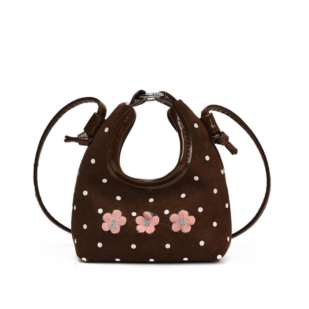 

Cartoon Suede Crossbody Handbag Sweet Flower Shoulder Bag Mini Long Belt Messenger Bag Daily кавовий