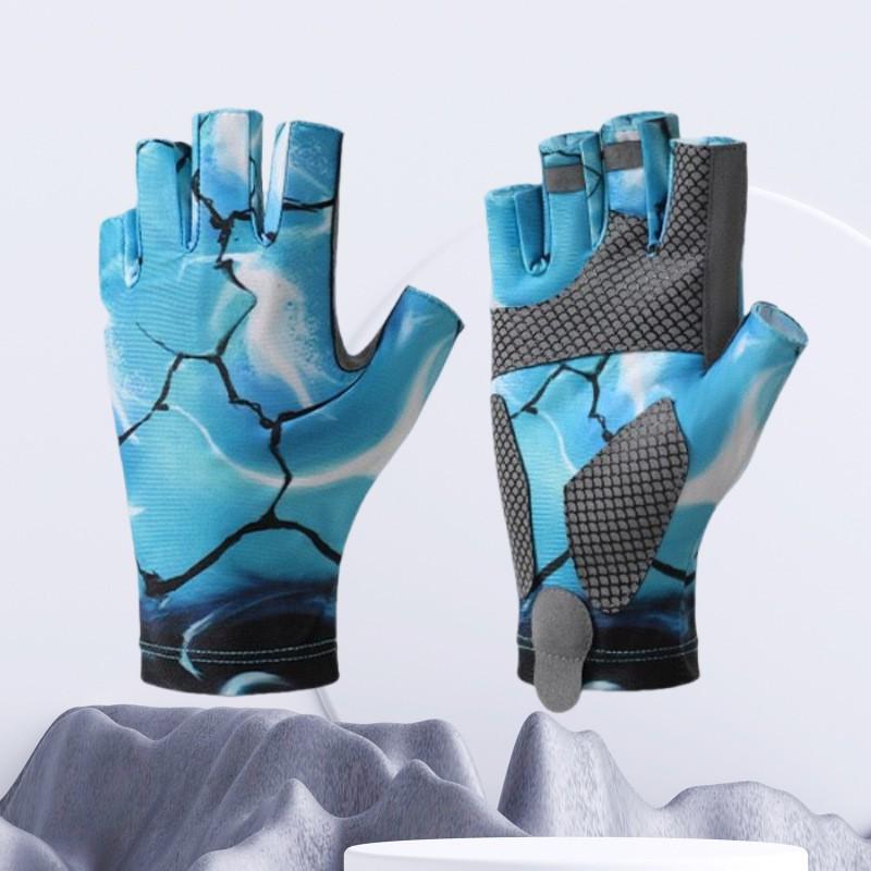 Mens Fishing Gloves Outdoor Sun Protection Anti-Slip Breathable Half-Finger Cooling Mesh Angling Activities Medium