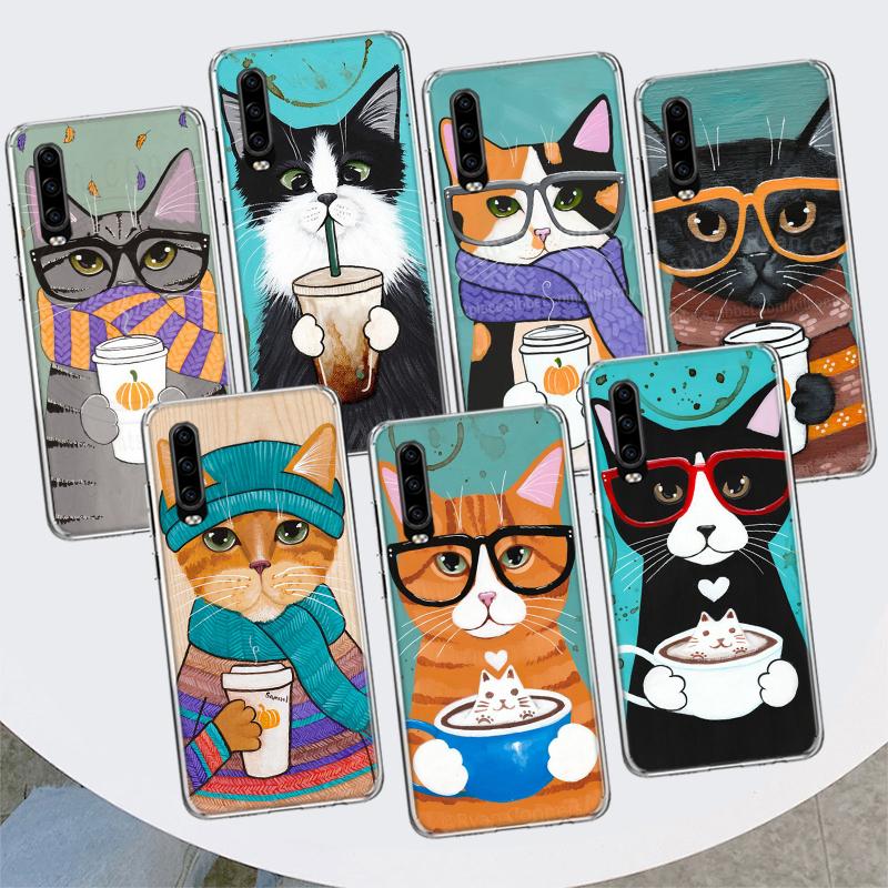 

Чехол для телефона с изображением латте-кофе с молоком и котом для Huawei P30 P20 P10 P40 P50 Pro Mate 20 40 30 10 Lite, популярный Fundas Art Gift Co Huawei P30