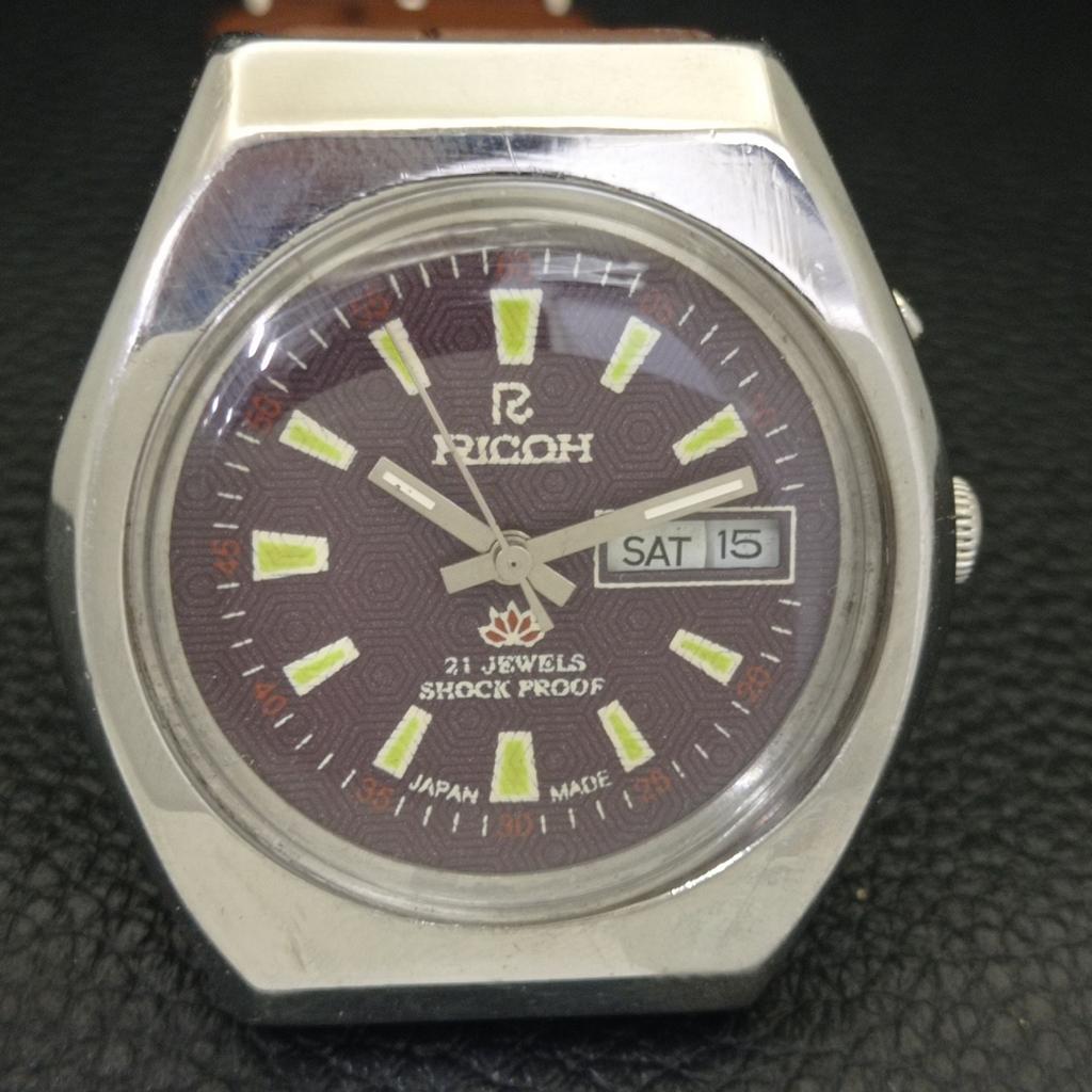 RICOH R31 AUTOMATIC VINTAGE JAPAN MENS BROWN COLOR DIAL WATCH a701930-5 R207-a701930