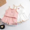 Girls Summer Breathable Cotton Camisole Pajama Set Thin Cool Vest Sleepwear For Kids Baby Home Clothes