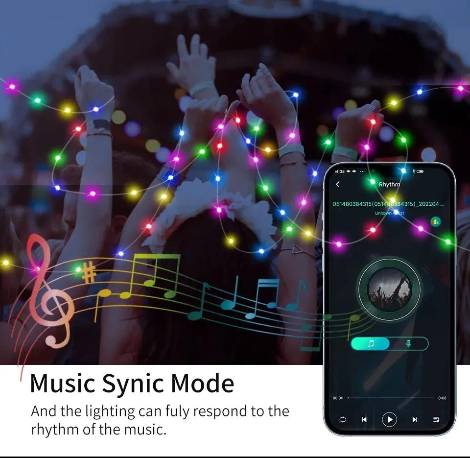 5V USB RGBIC Fairy String Light 20/15/10M Christmas Light With Bluetooth APP and Remote Control For Xmas Tree Garland Decoration