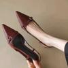 Fashion Summer Women's Dress Shoes Patent Leather Slip On Pointed Toe Sandals Buckle Slingbacks Mid Heels Pumps Sandalias Mujer2025