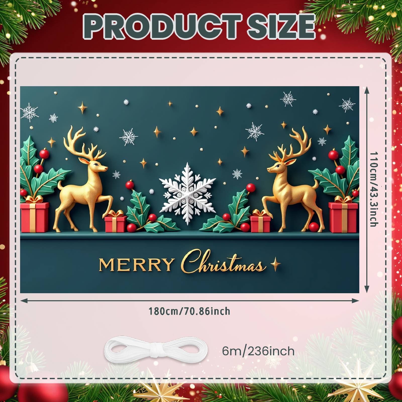 Reindeer Backdrop White Snowflake Festive Banner Winter Banner Green Holly Winter Background For Christmas Party Office Party