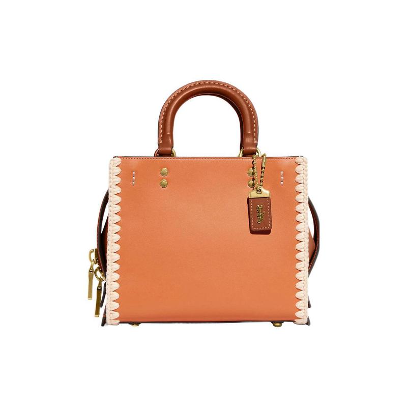 

COACH Rogue 20 solid color embossed letter logo nameplate zipper closure cow leather small square bag hand crossbody bag regular women s orange коричневий