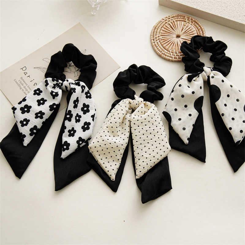 Korean-Style Polka Dot Double Layer Ribbon Bow Scrunchie Hair Tie for Women
