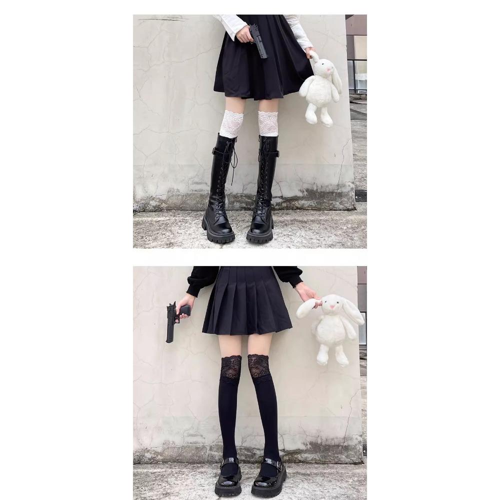 JK Stockings Women Spring and Autumn White Calf Socks Ins Tide Internet Celebrity Japanese Lolita Cute Lace Knee Socks