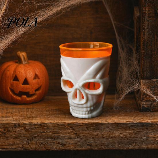 Scary Night Light Cup Halloween Glowing Skull Goblet, LED Up Candle Holder for Dual-purpose Party, Spooky Decor Bar Table, Haunted House Prop