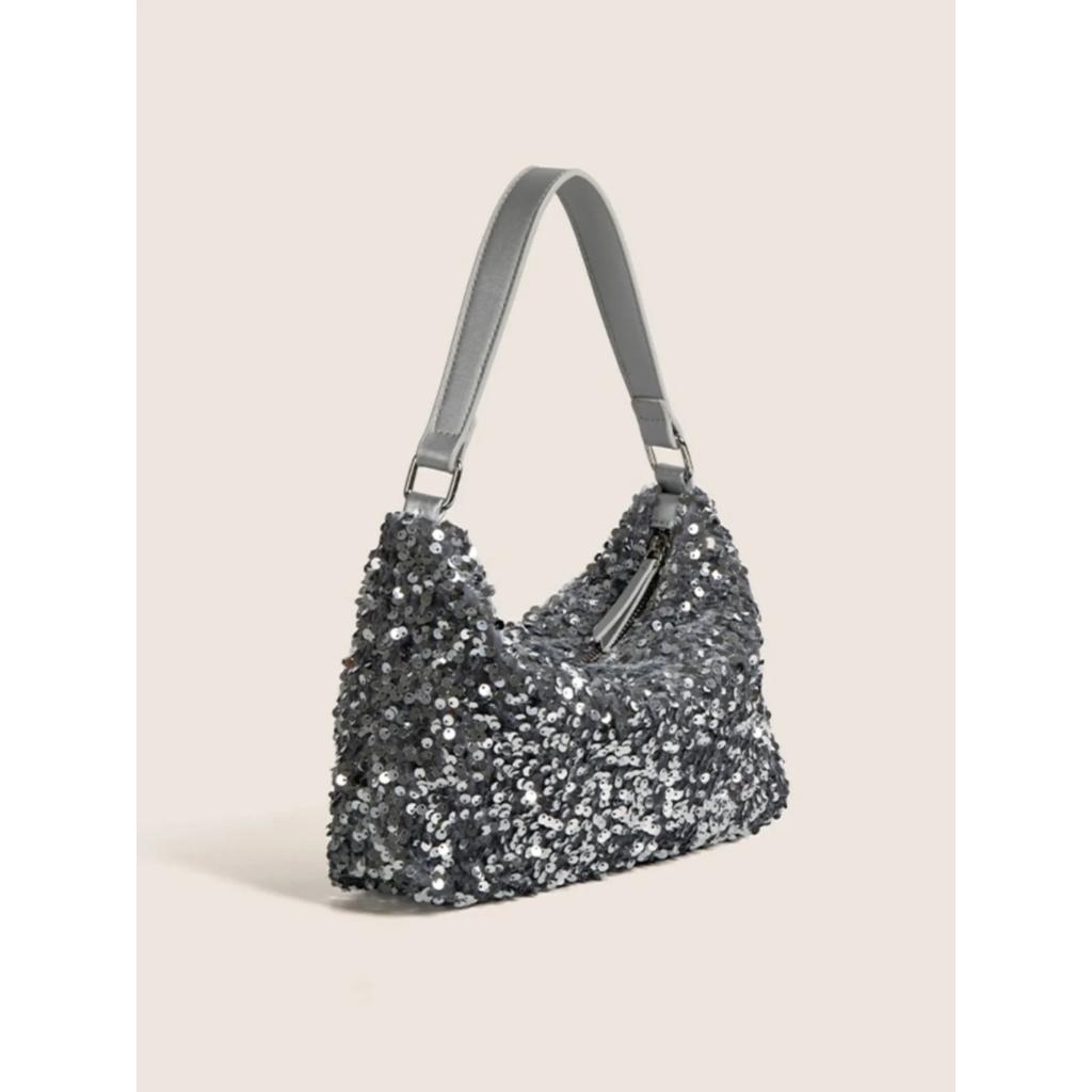 Spring New Sequined Design Women's Underarm Bag Temperament Soft Handle Sparkly Banquet Bag Classic Zip Up Lady Shoulder Bag