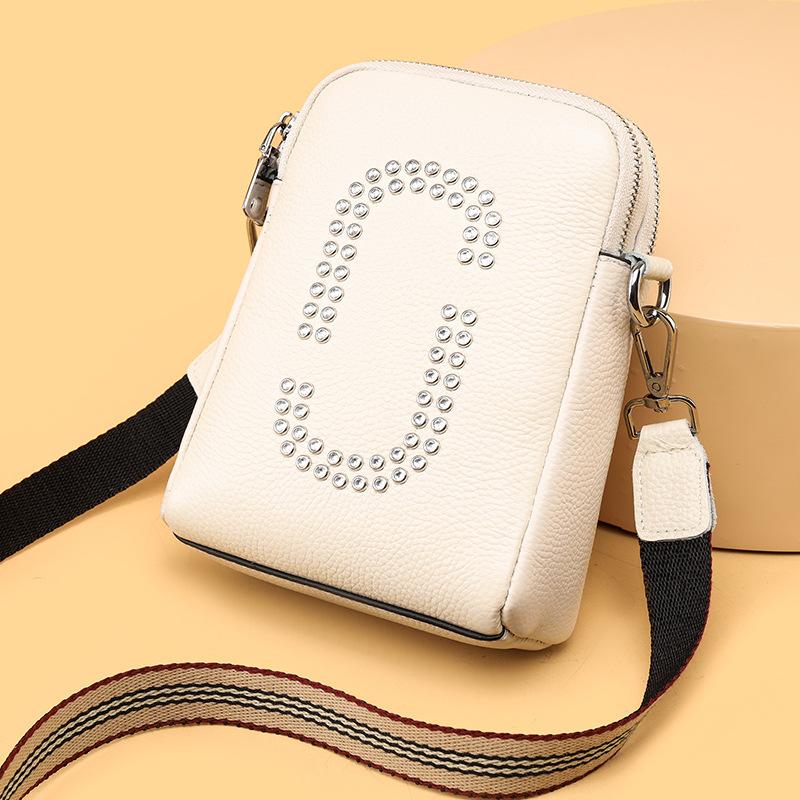 Genuine Leather Women'S Bag, Mobile Phone Bag, First Layer Cowhide Fashion Single Shoulder Crossbody Small Square Bag, Double Layer Change.