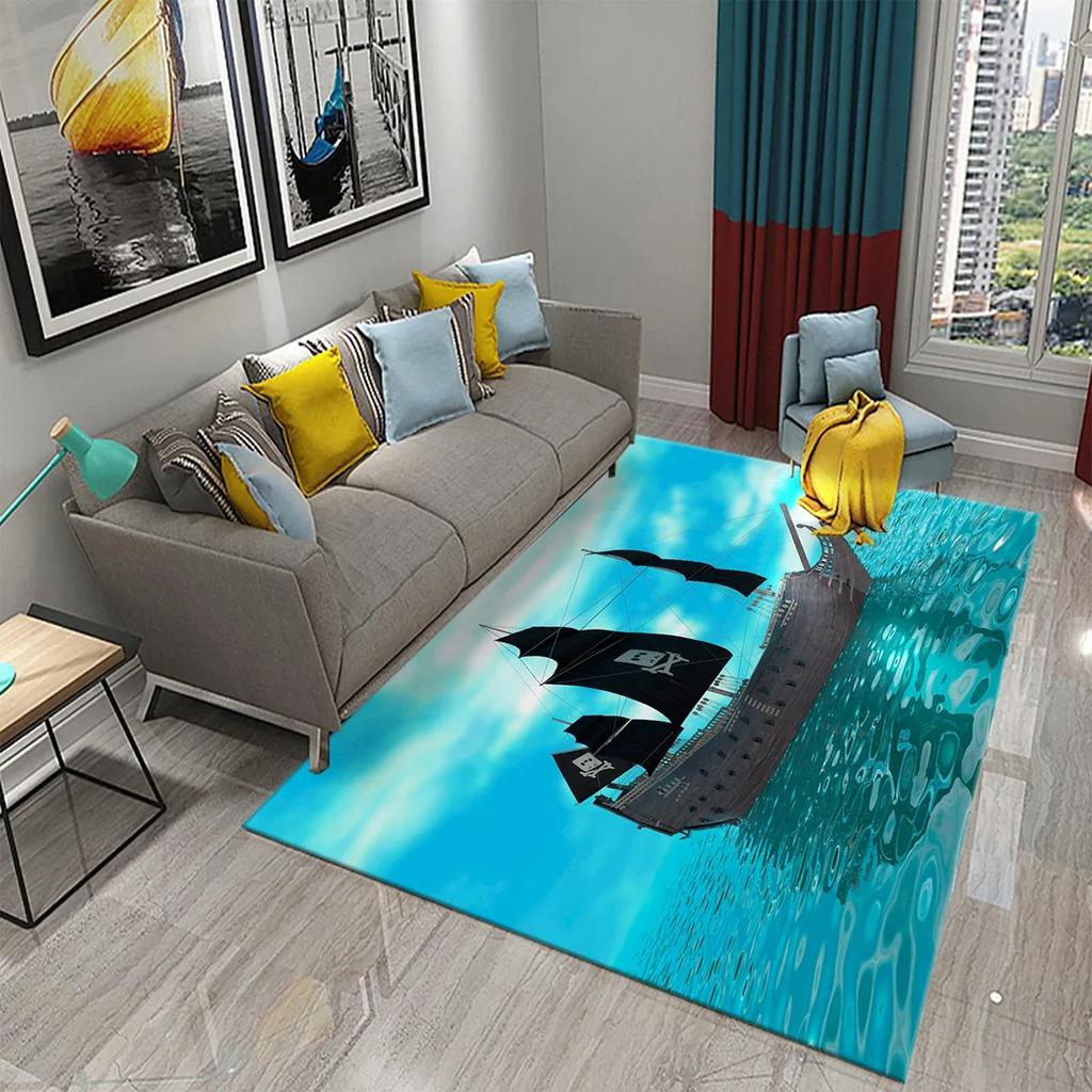Pirate Ship Carpet Dusk Art Floor Mat Entrance Door Mat Bedroom Living Room Kitchen Bathroom Non-Slip Carpet Doormat Home Decor