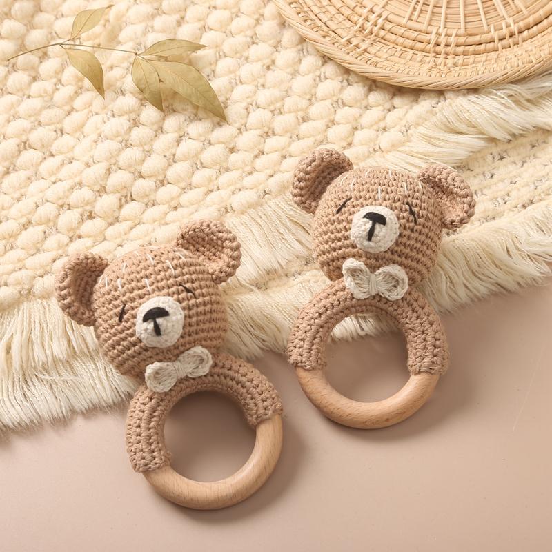 Baby Rattle Bear Crochet Animal Cartoon Music Rattle Toys for Baby Kawaii Teether Rattle Baby Toy 0 12 Months Montessori Toys