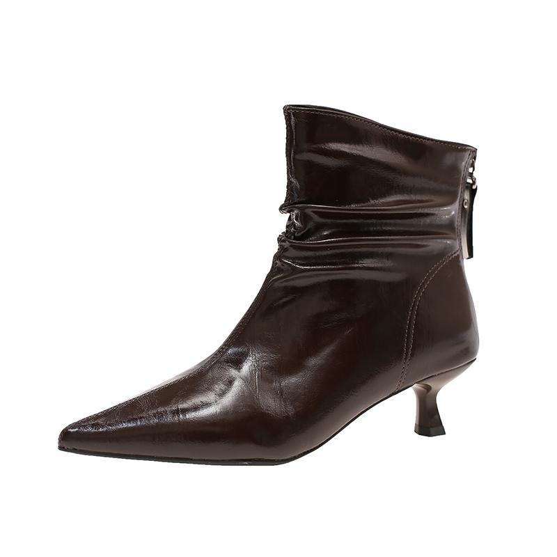 

Ботильоны на платформе Модные Заостренный носок Задняя молния Плиссированные Нескользящие Износостойкие Нескользящие Водонепроницаемые Высокие каблуки 40