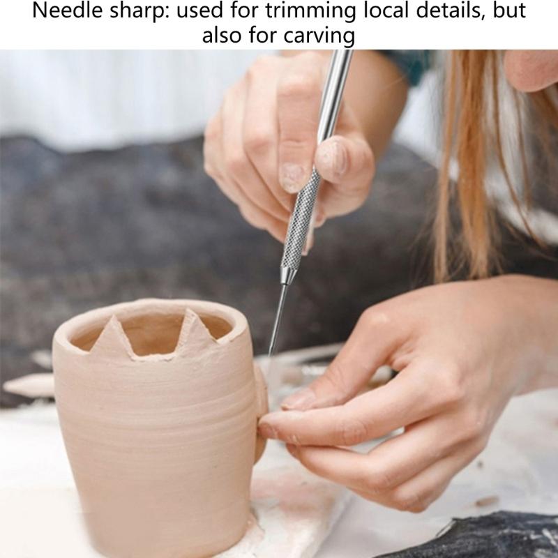 3Pcs Potterys Clay Wire Texture Brush 7Pin Needle Pen Ceramic Polymers Clay Modelings Sculpting Tool Cake