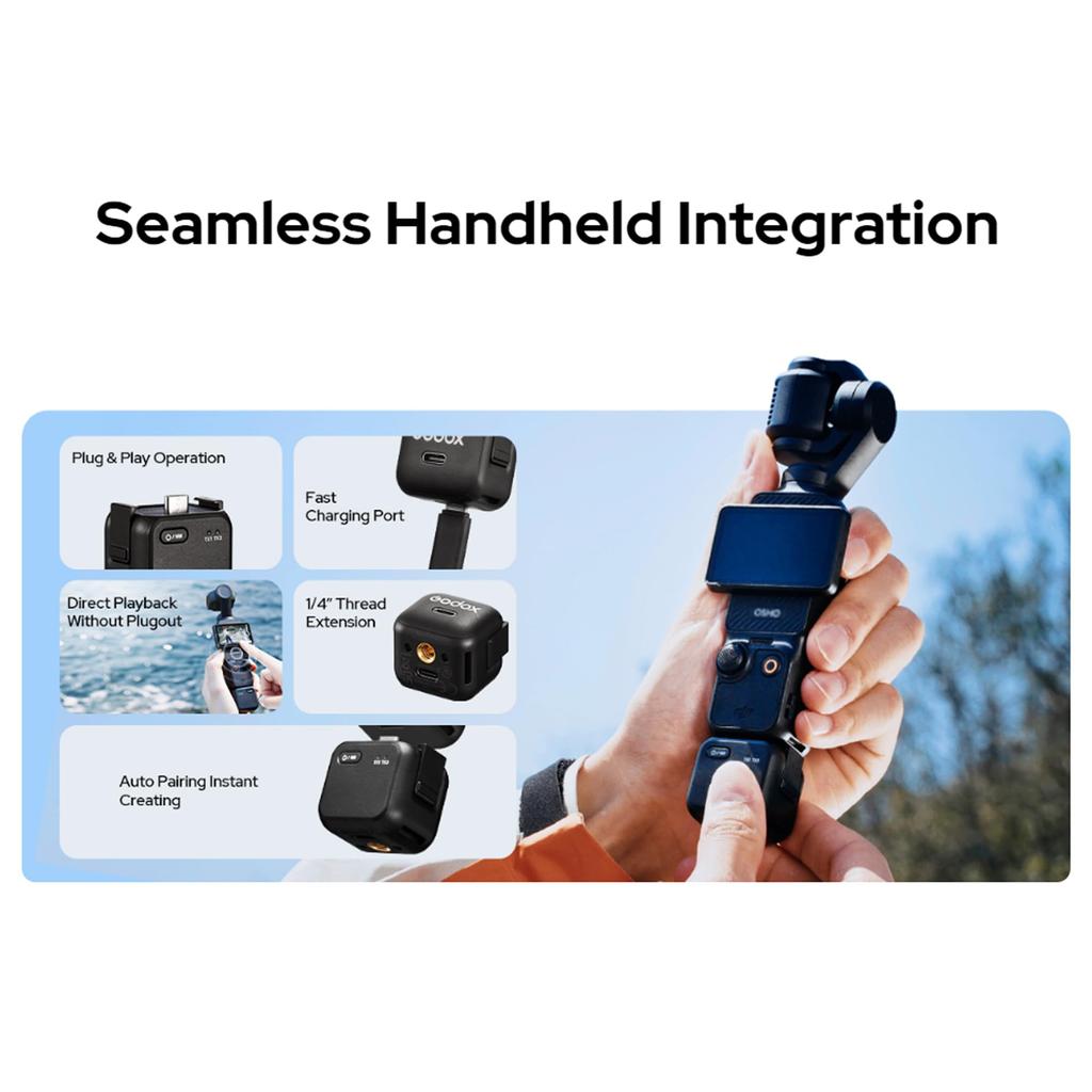 Godox Drahtloses Mikrofonsystem mit 200 m schneller, ideal für Live-Streaming und kompatibel mit DJI Osmo Pocket 3 Cube-OP3 Langstreckenübertragung,