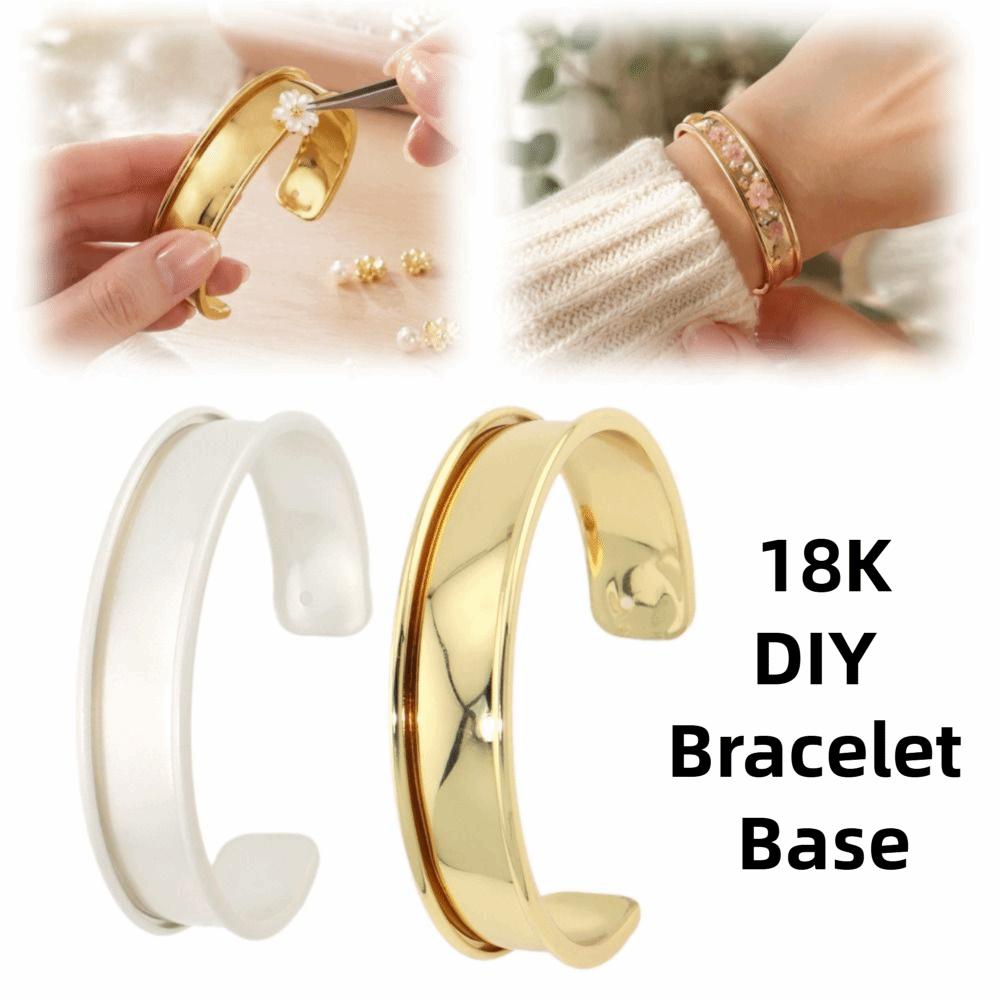 18K Genuine Gold Wide Open Bangle Pure Copper Simple Bracelet Base for Women